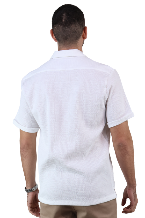 Camisa Blanca Texturizada Manga Corta Estilo Casual de Algodón para Caballero
